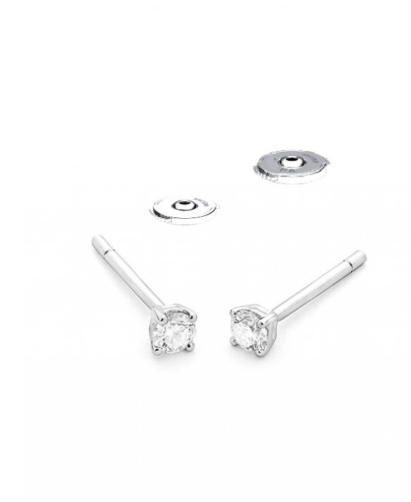 Boucles oreilles Diamants 0,30 ct Or blanc 750/1000ème, serti 4 griffes