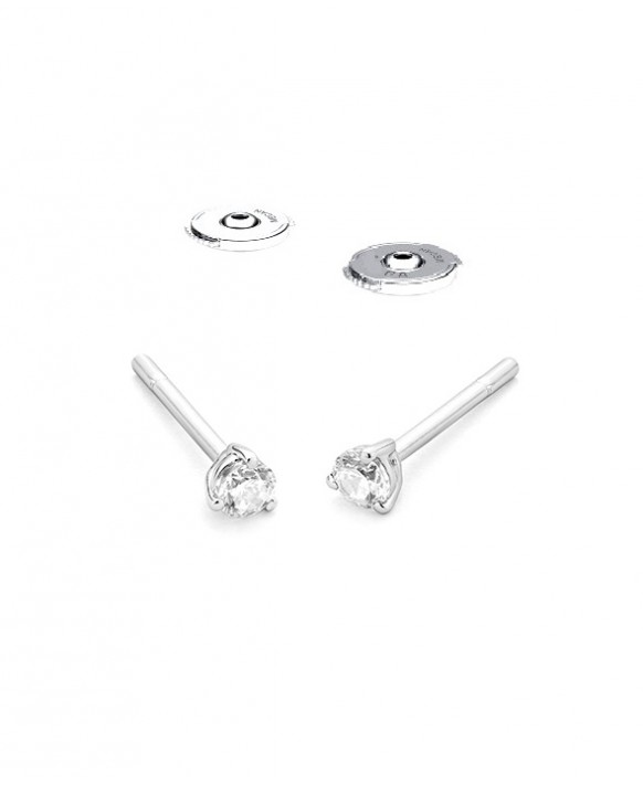 Boucles oreilles Diamants 0,20 ct Or blanc 750/1000ème, serti 3 griffes