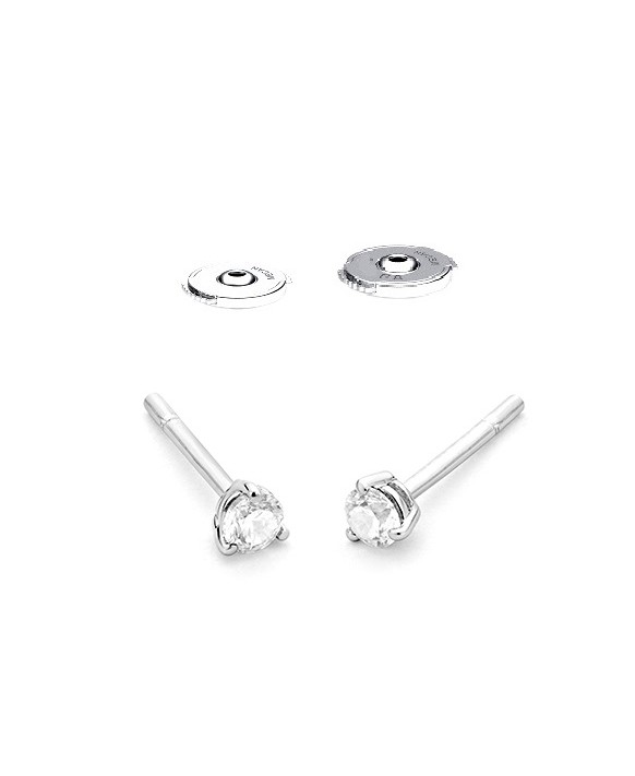 Boucles oreilles Diamants 0,25 ct Or blanc 750/1000ème, serti 3 griffes