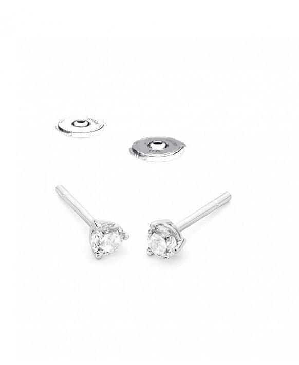 Boucles oreilles Diamants 0,50 ct Or blanc 750/1000ème, serti 3 griffes