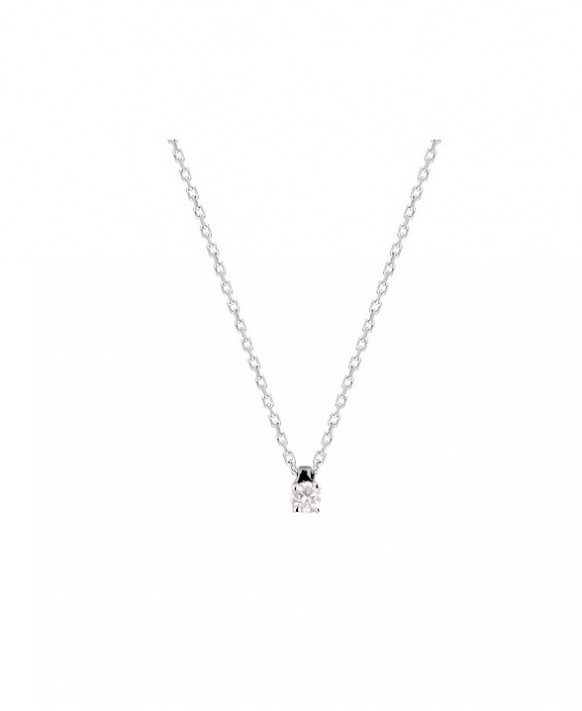 Collier pendentif Diamant 0,08 ct Or blanc 750/1000ème, serti 4 griffes