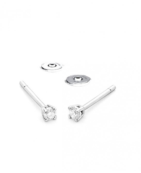 Boucles oreilles Diamants 0,15 ct Or blanc 750/1000ème, serti 4 griffes