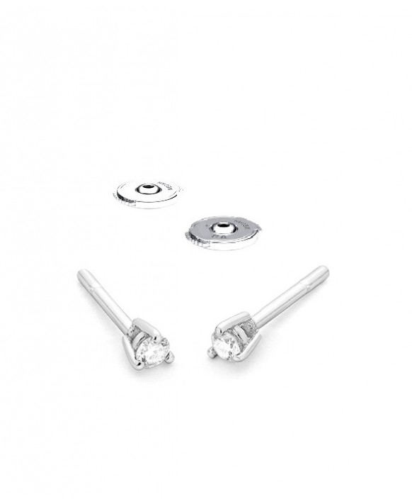 Boucles oreilles Diamants 0,05 ct Or blanc 750/1000ème, serti 3 griffes