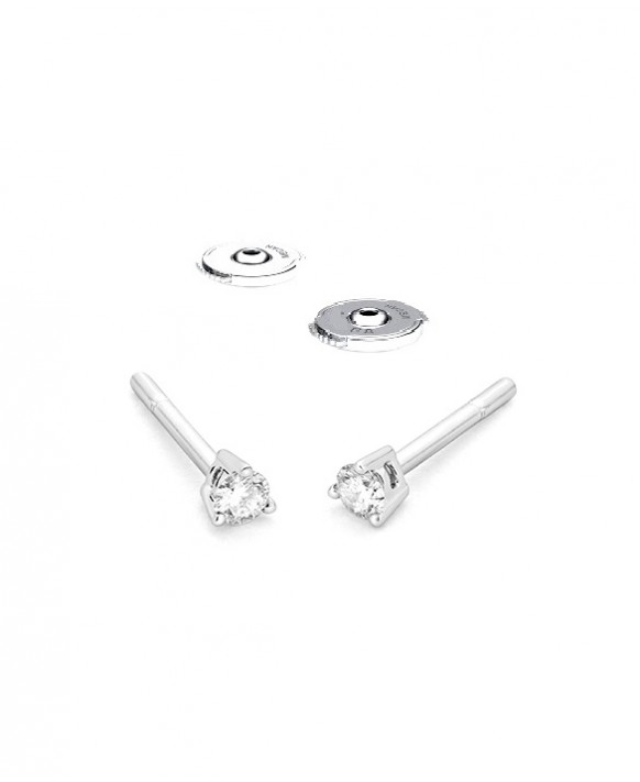 Boucles oreilles Diamants 0,10 ct Or blanc 750/1000ème, serti 3 griffes