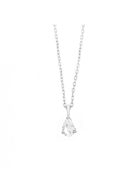 Collier pendentif Diamant 0,25 ct Or blanc 750/1000ème, serti 3 griffes