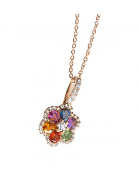 Collier or blanc 750/1000ème saphirs multicolores et diamants LIGNE VENDOME PM184MR Collection Rainbow