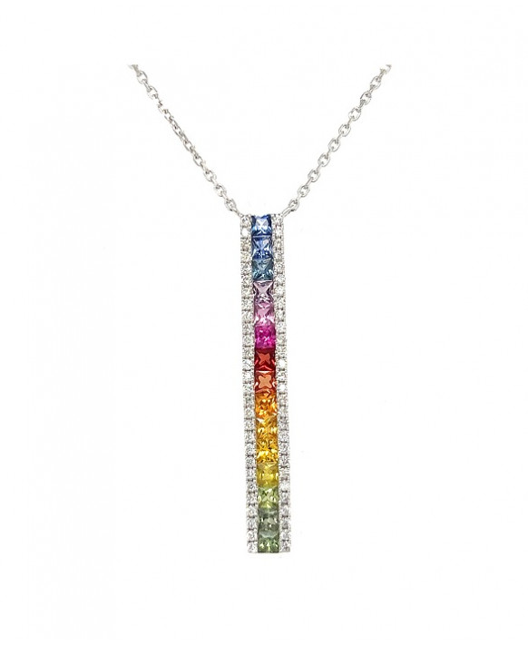 Collier or blanc 750/1000ème saphirs multicolores et diamants LIGNE VENDOME CM435MG Collection Rainbow