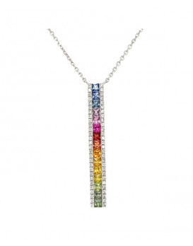 Collier or blanc 750/1000ème saphirs multicolores et diamants LIGNE VENDOME CM435MG Collection Rainbow