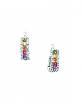 Boucles d'oreilles or blanc 750/1000ème saphirs multicolores et diamants LIGNE VENDOME EM013MG Collection Rainbow