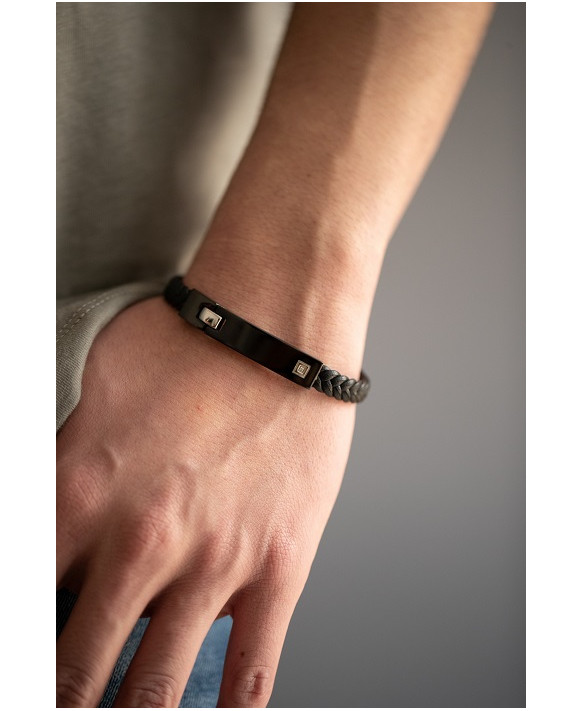 CHRISTIANO, Bracelet homme cuir et acier PHEBUS 35-0876