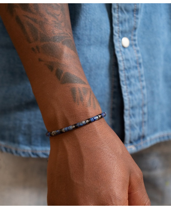 FRED, Bracelet homme cuir, acier et pierres PHEBUS 35-1132