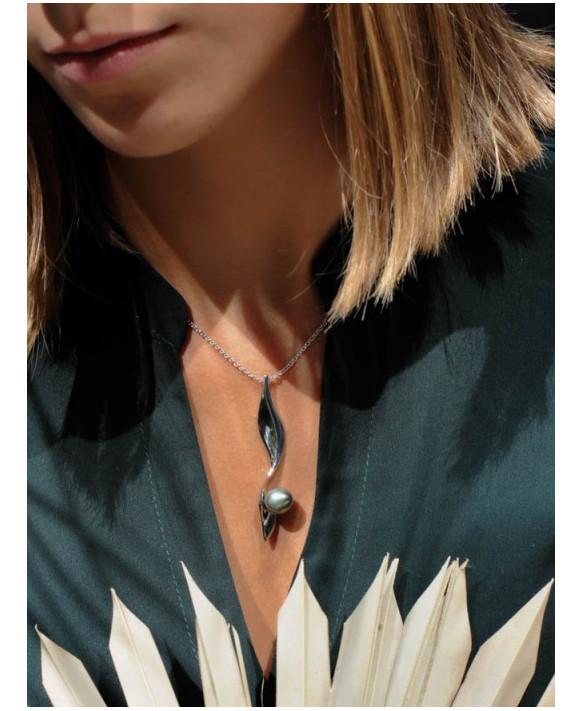 Collier argent et perle de Tahiti IZA.B, CA013COL, Collection Canopé