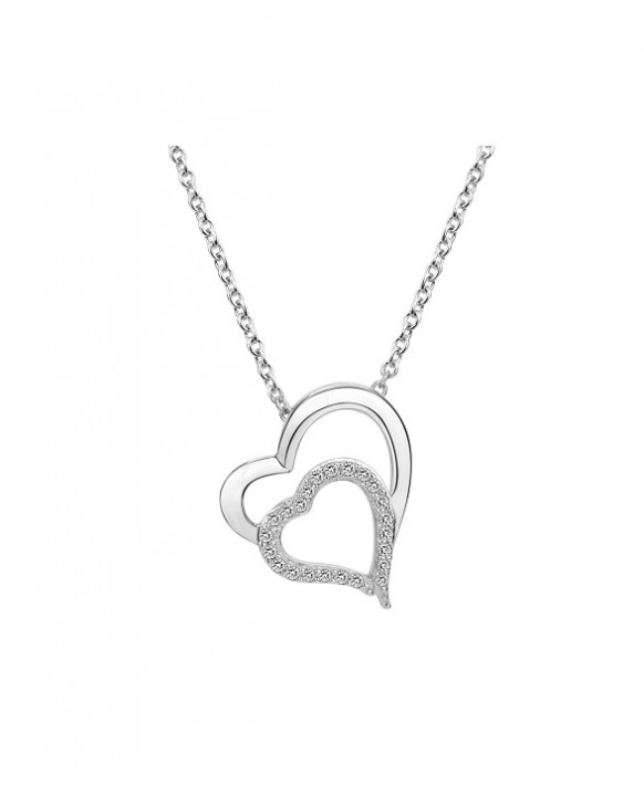 Collier argent et oxydes de zirconium motif coeurs enlacés