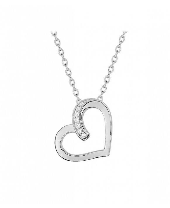 Collier argent et oxydes de zirconium motif coeur