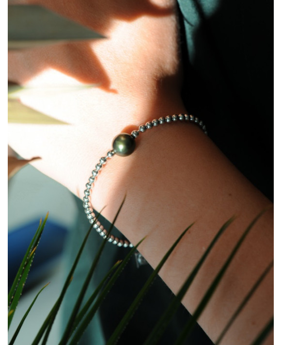Bracelet argent et perle de Tahiti IZA.B, C16B1, Collection Epure