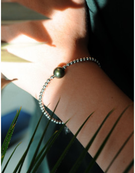Bracelet argent et perle de Tahiti IZA.B, C16B1, Collection Epure