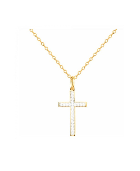 Collier plaqué or et croix sertie d'oxydes de zirconium