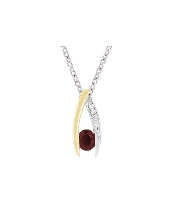 Collier or blanc 750/1000ème pendentif rubis et diamants