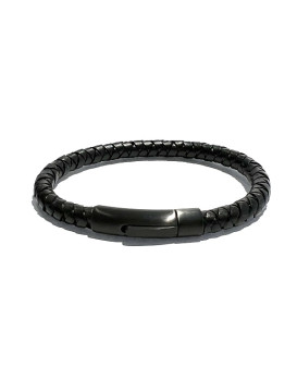 Bracelet homme cuir tressé noir IKOBA BTRN003