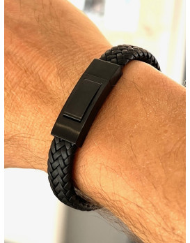 Bracelet homme cuir tressé noir IKOBA BCPNF003
