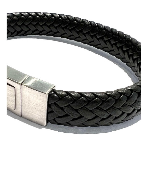 Bracelet homme cuir tressé noir IKOBA BCPN002