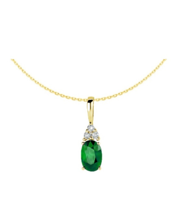 Collier or jaune 750/1000ème pendentif émeraude et diamants