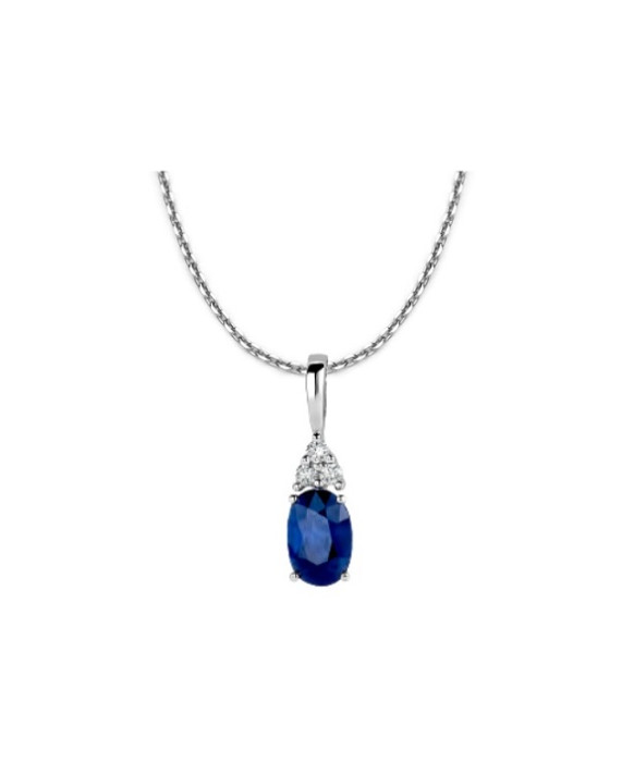 Collier or blanc 750/1000ème avec pendentif saphir et diamants