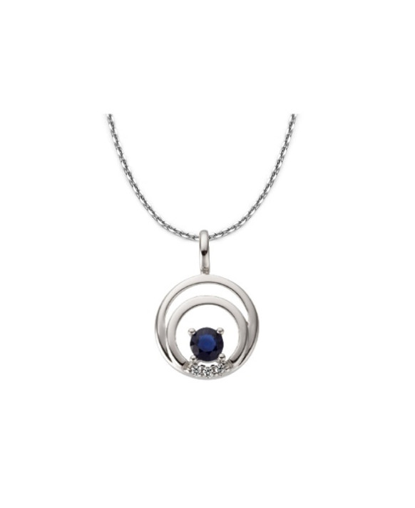 Collier or blanc 750/1000ème avec pendentif saphir et diamants