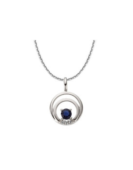 Collier or blanc 750/1000ème avec pendentif saphir et diamants