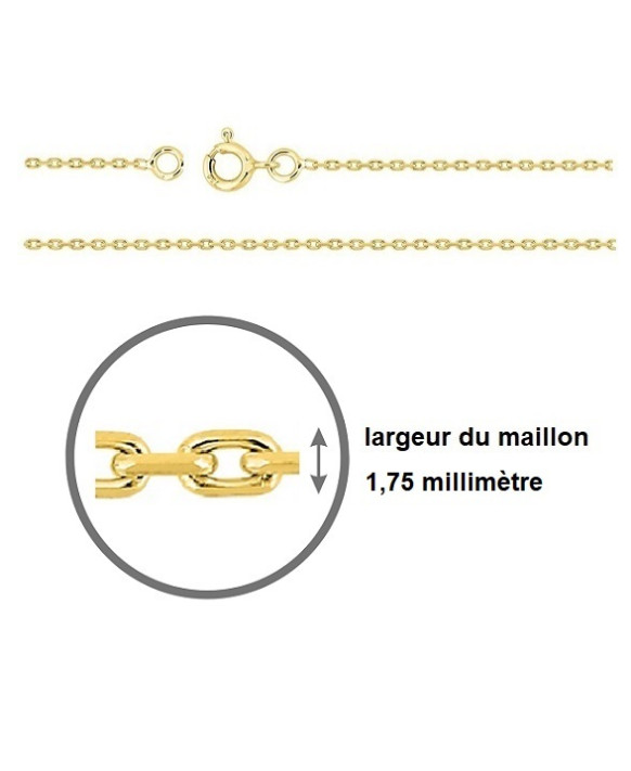 Chaine maille forçat or jaune 750/1000ème largeur 1,75 mn