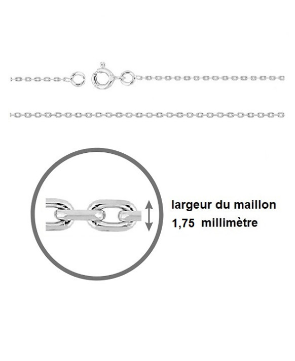 Chaine maille forçat or blanc 750/1000ème largeur 1,75 mn