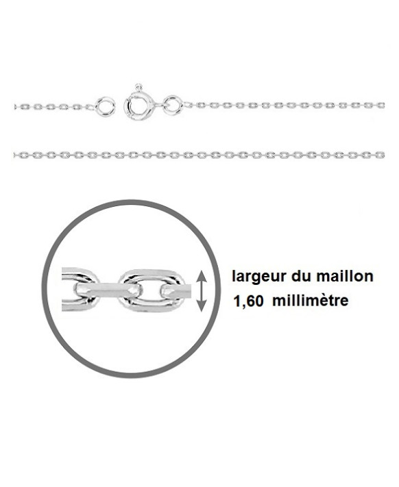 Chaine maille forçat or blanc 750/1000ème largeur 1,60 mn