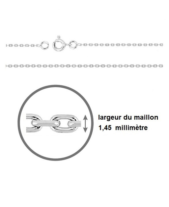 Chaine maille forçat or blanc 750/1000ème largeur 1,45 mn