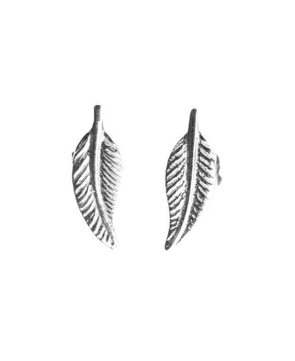 Boucles d'oreilles or blanc 375/1000ème motif grandes plumes