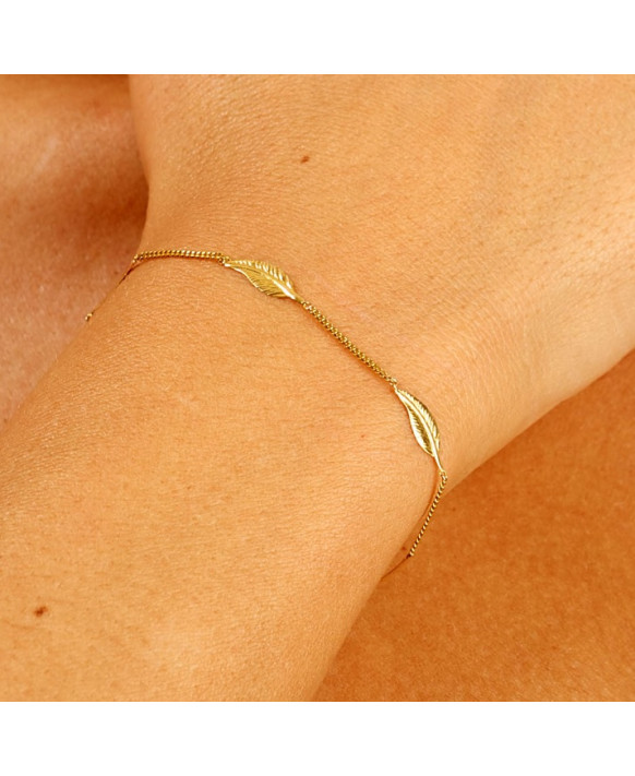 Bracelet 5 petites plumes Or jaune 375/1000ème