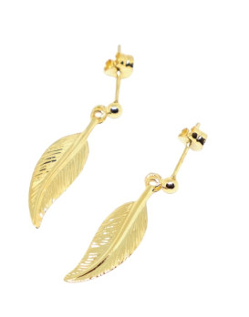 Boucles d'oreilles pendantes or jaune 375/1000ème motifs grandes plumes