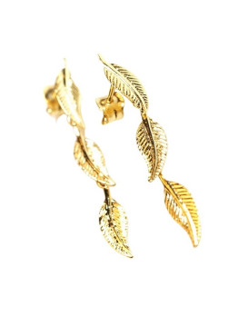 Boucles d'oreilles pendantes or jaune 375/1000ème 3 petites plumes