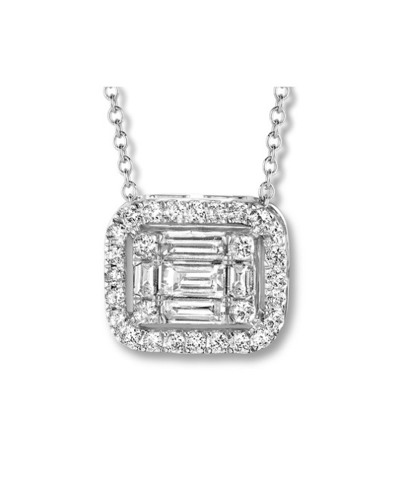 Collier or blanc 750/1000ème avec pendentif diamants