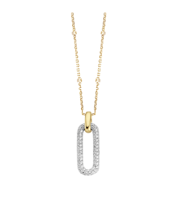 Collier or jaune et blanc 750/1000ème avec pendentif diamants