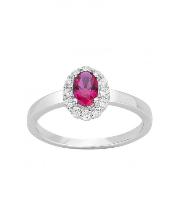 Bague argent, oxydes zirconium et spinelle synthétique rouge