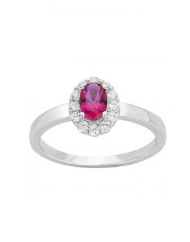 Bague argent, oxydes zirconium et spinelle synthétique rouge