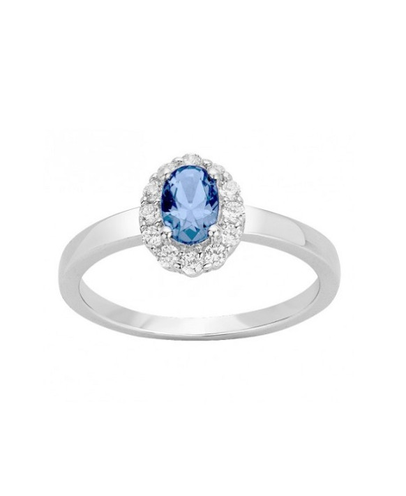 Bague argent, oxydes zirconium et spinelle synthétique bleue