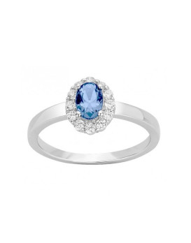 Bague argent, oxydes zirconium et spinelle synthétique bleue