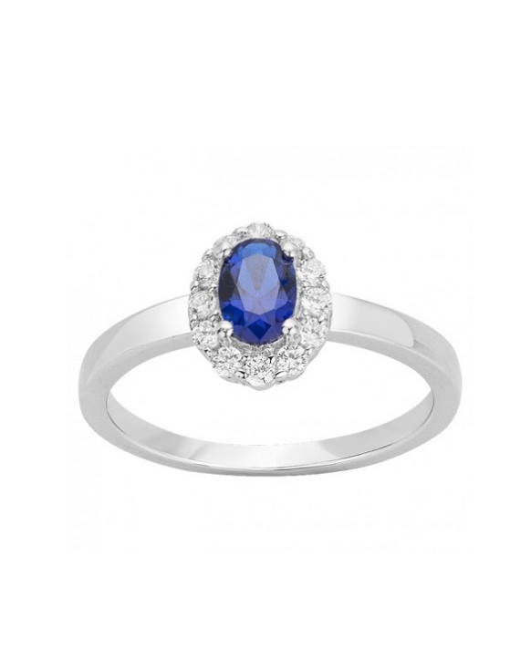 Bague argent, oxydes zirconium et spinelle synthétique bleue