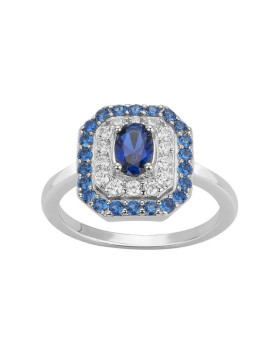 Bague argent, oxydes zirconium et spinelle synthétique bleue