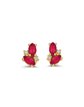 Boucles d'oreilles Rubis et Diamants  Or jaune 750/1000ème