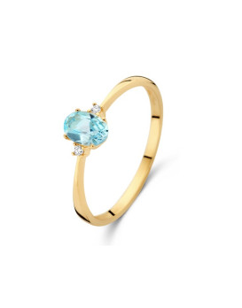 Bague Topaze bleue  et Diamants Or jaune  750/1000ème