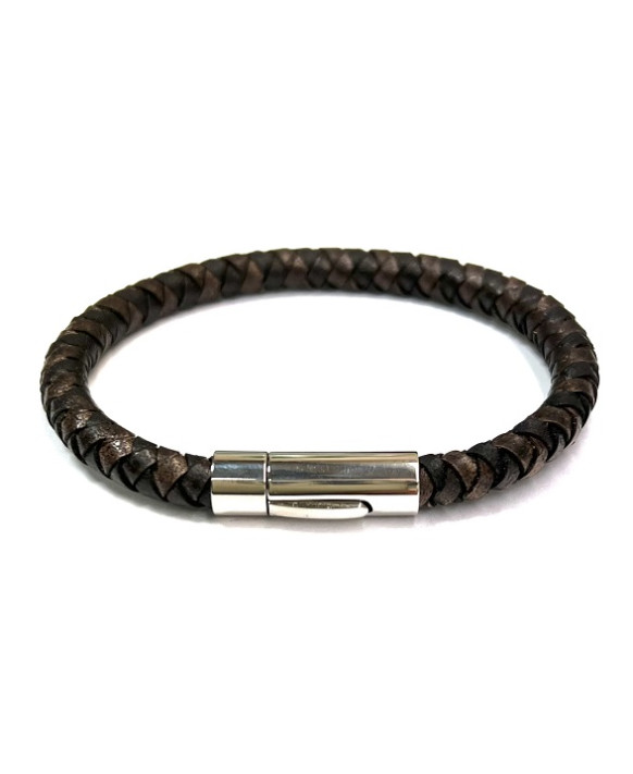 Bracelet homme cuir tressé marron IKOBA BTR001B