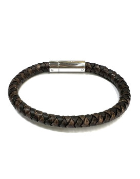 Bracelet homme cuir tressé marron IKOBA BTR001B