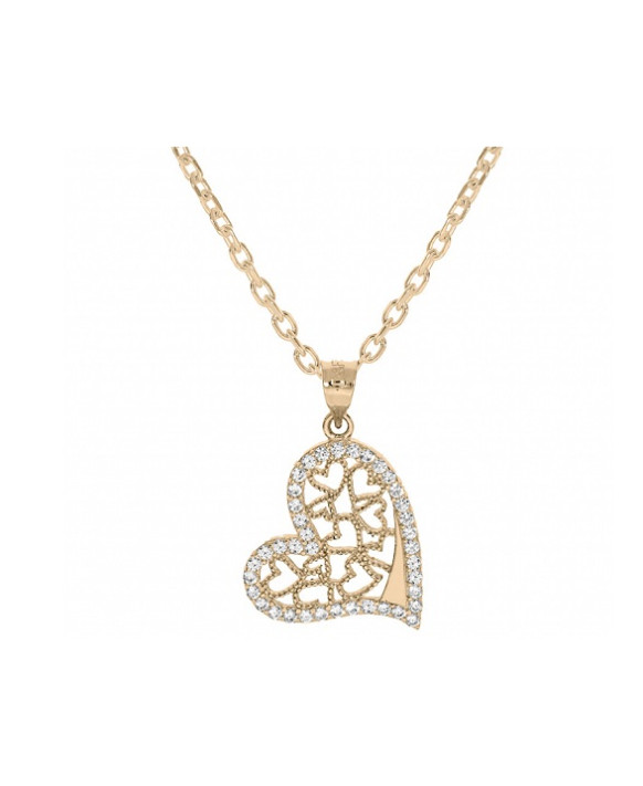 Collier plaqué or motif coeur oxydes de zirconium
